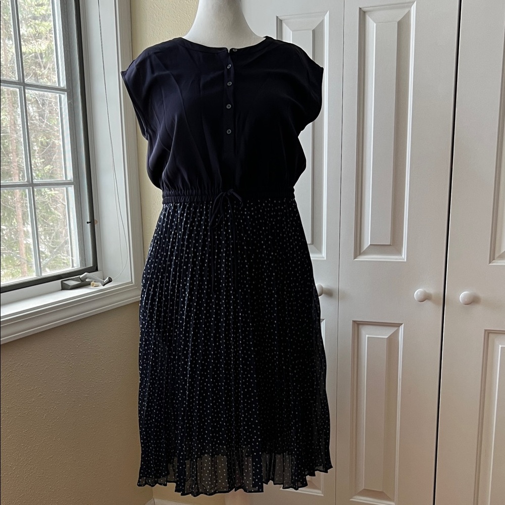 LOFT Navy Solid Dress with Button Tag Detail NWT - image 1